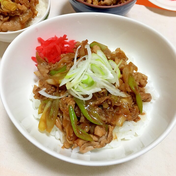 5分で!焼き肉たれと長ネギでガッツリ簡単豚丼♡
